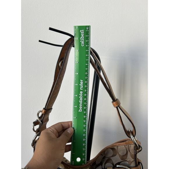 Vintage Y2K Coach Signature Shoulder Bag Crossbody 03574 Khaki Tan Leather Trim - Picture 5 of 10